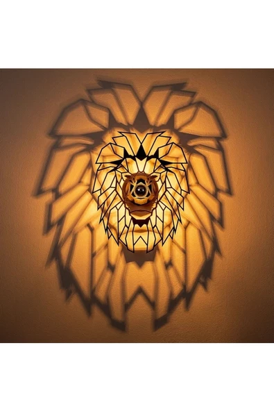 hü ma tasarım ve aksesuarLion Aslan Desenli Yansıtma Tasarımlı Doğal Ahşap Mdf Lazer Rustik Salon Aplik Duvar Dekoru