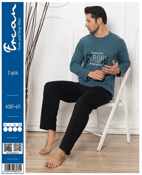 ERCAN A-301-611 ERKEK 2 İPLİK UZUN KOL PİJAMA TAKIMI - 2