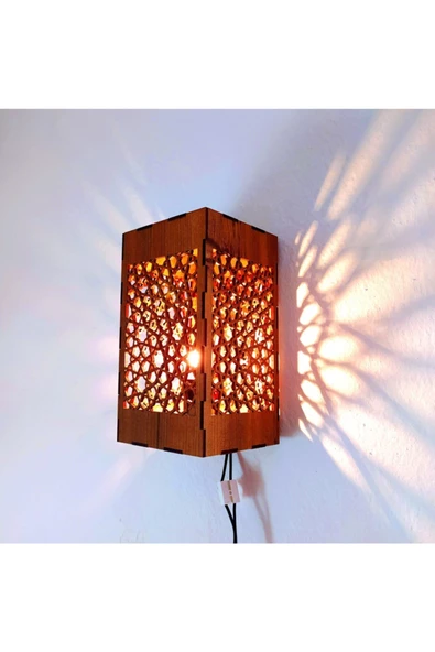 hü ma tasarım ve aksesuarOtantik Desenli Modern Tasarım Doğal Ahşap Mdf Lazer Kesim Rustik Salon Aplik - 3
