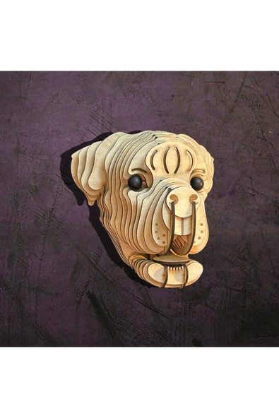 hü ma tasarım ve aksesuarKelb Köpek Kafası Doğal Ahşap Lazer Kesim Rustik Salon Aplik Duvar Dekoru 3D Tablo Pano (Peri LEDli) - 2