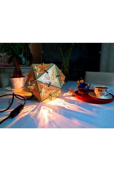 hü ma tasarım ve aksesuarSalon Ve Yatak Odası Için Kartopu Doğal Ahşap Mdf 3d Puzzle Abajur - Masa / Gece Lambası - 2