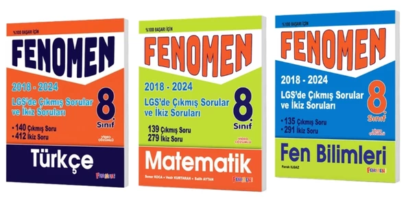 FENOMEN YAYINLARI 8. SINIF LGS Türkçe + Matematik + Fen Bilimleri Çıkmış Sorular Ve İkiz Soruları (2018-2024)