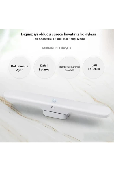 hü ma tasarım ve aksesuarDolap İçin Mutfak Tezgah Şarjlı Led Işık Usb Şarjlı Kablosuz Mıknatıslı Led Lamba 3 Farklı Işık Renk - 5