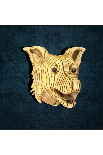 hü ma tasarım ve aksesuarKelb Köpek Kafası Doğal Ahşap Lazer Kesim Rustik Salon Aplik Duvar Dekoru 3D Tablo Pano (Peri LEDli) - 2