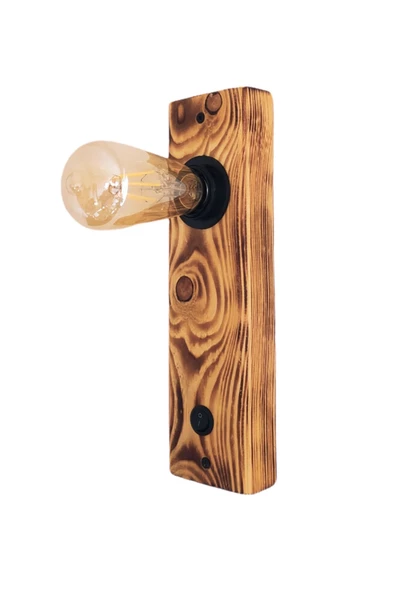 hü ma tasarım ve aksesuarAçma Kapama Butonlu Doğal Ahşap Edison Rustik Salon Duvar Aplik Kütük Aplik Avize 25 cm