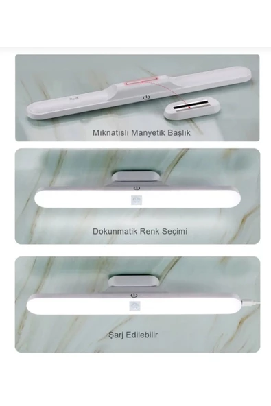 hü ma tasarım ve aksesuarMutfak Tezgah Dolap İçin Şarjlı Led Işık Usb Şarjlı Kablosuz Mıknatıslı Led Lamba 3 Farklı Işık Renk - 3
