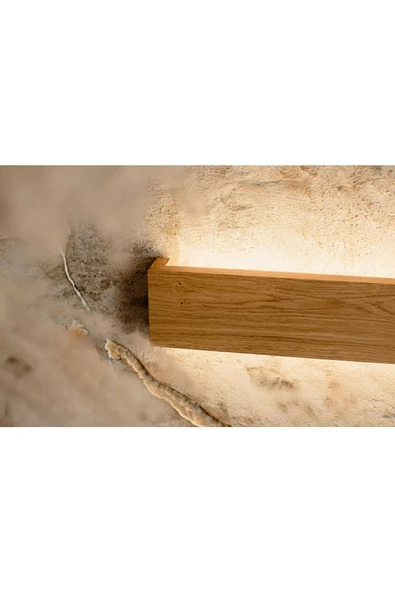 hü ma tasarım ve aksesuarButonlu Şerit Led Dekoratif Ahşap Halatlı Rustik Duvar Yatak Başı Model Led Aplik 38 cm - 4