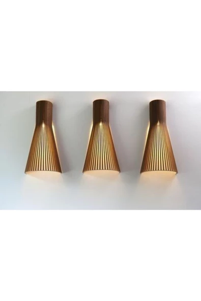 hü ma tasarım ve aksesuarModern Konik Tasarım Doğal Ahşap Mdf Lazer Kesim Rustik Salon Aplik (1 Adet) - 2