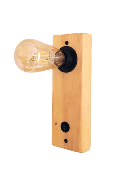 hü ma tasarım ve aksesuarAçma Kapama Butonlu Doğal Ahşap Edison Rustik Salon Duvar Aplik Kütük Aplik Avize 25 cm