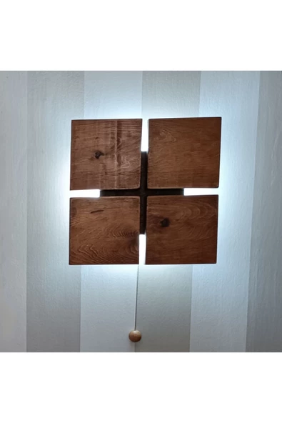hü ma tasarım ve aksesuarYansıtma Tasarımlı Led Aplik Doğal Ahşap Kare Rustik Salon Duvar Aplik Kütük Aplik 220 V - 5