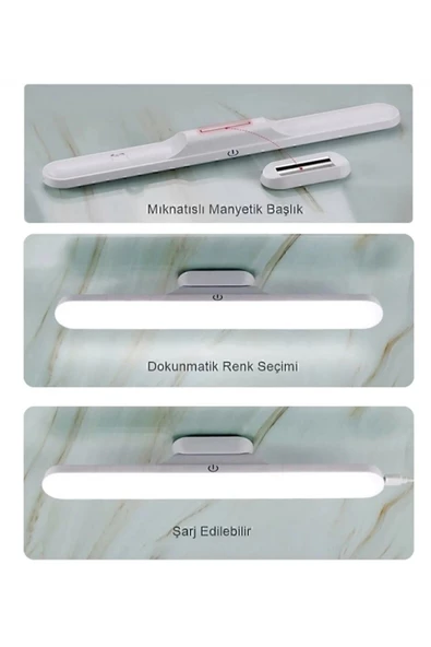 hü ma tasarım ve aksesuarDolap İçin Mutfak Tezgah Şarjlı Led Işık Usb Şarjlı Kablosuz Mıknatıslı Led Lamba 3 Farklı Işık Renk - 3