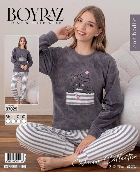 BOYRAZ 07025 BAYAN SOFT KADİFE PİJAMA TAKIMI
