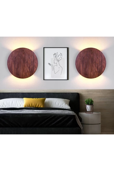 hü ma tasarım ve aksesuarİpli Switch Butonlu Anahtarlı Doğal Ahşap Yuvarlak Rustik Salon Duvar Aplik Kütük Aplik 220 V - 3