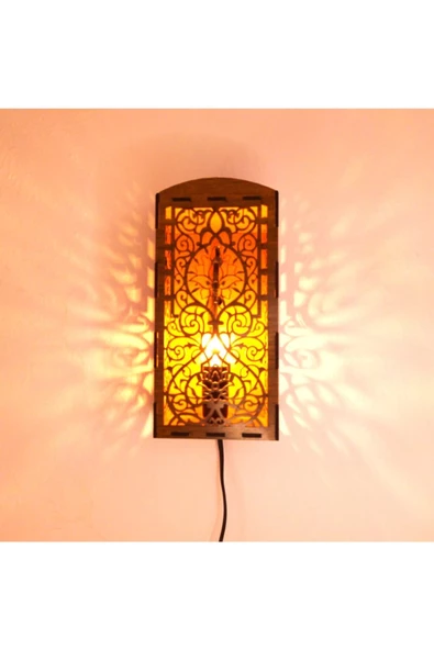 hü ma tasarım ve aksesuarOtantik Desenli Modern Tasarım Doğal Ahşap Mdf Lazer Kesim Rustik Salon Aplik - 5