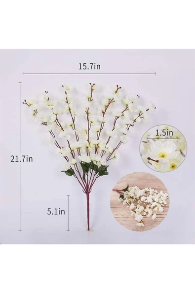 TEMALİFE DEKORATİF Yapay Çiçek Bahardalı Japon Kiraz Çiçeği 9 DALLI 40 cm Beyaz 3 Demet - 6