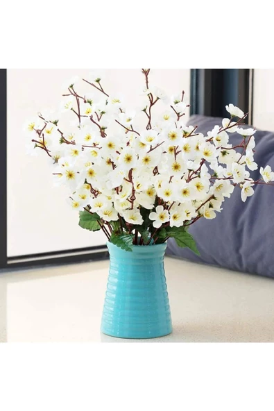 TEMALİFE DEKORATİF Yapay Çiçek Bahardalı Japon Kiraz Çiçeği 9 DALLI 40 cm Beyaz 3 Demet - 4