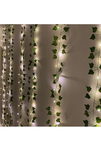 TEMALİFE 3 ADET 2m 30cm Dekoratif Asma 3metre Sarı Led Dize Işıklar Yeşil Yapay SarmaşıkHOBİ Süsleme - 5