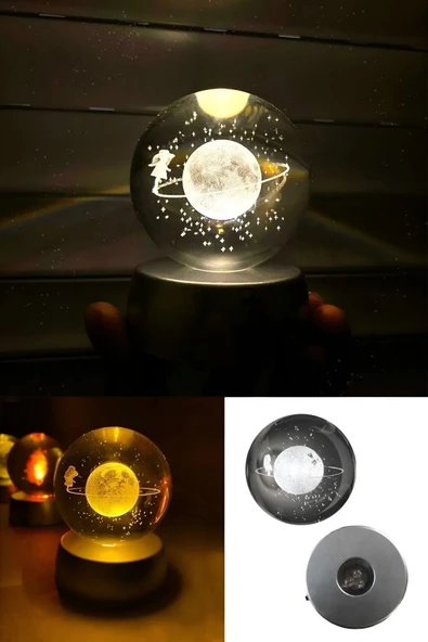 tml temalife Renk Değiştiren Led Işıklı Cam Satürn Kız Küre Dolunay Lamba Kristal Top Kar Küresi Özel Hediye Not - 4
