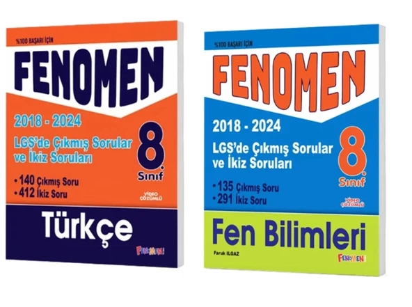 FENOMEN YAYINLARI 8. SINIF LGS Türkçe + Fen Bilimleri Çıkmış Sorular Ve İkiz Soruları (2018-2024)