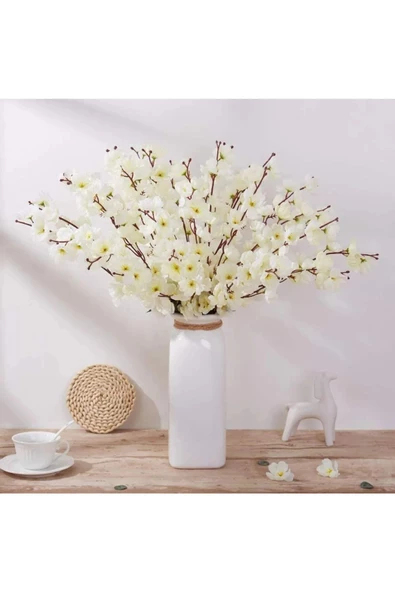 TEMALİFE DEKORATİF Yapay Çiçek Bahardalı Japon Kiraz Çiçeği 9 DALLI 40 cm Beyaz 3 Demet - 5