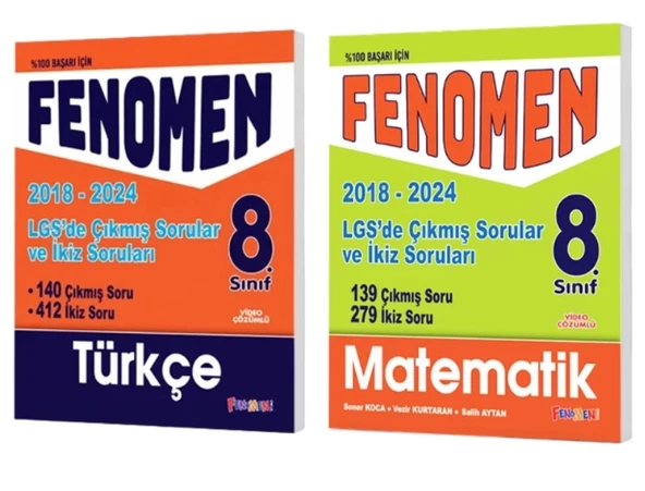 FENOMEN YAYINLARI 8. SINIF LGS Türkçe + Matematik  Çıkmış Sorular Ve İkiz Soruları (2018-2024)