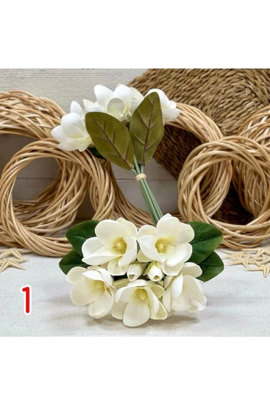 tml temalife Islak Manolya Gerçekçi Doku 1 BUKET ( 7DALLI ) Beyaz Lüx Lateks Manolya 33 Cm Beyaz - 4