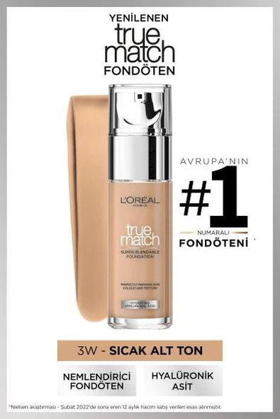 L'Oréal Paris True Match Bakım Yapan Fondöten - 3D/3W Sıcak Alt Ton