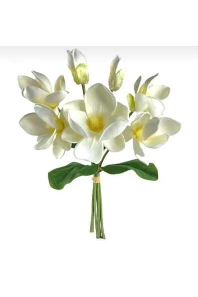 tml temalife Islak Manolya Gerçekçi Doku 1 BUKET ( 7DALLI ) Beyaz Lüx Lateks Manolya 33 Cm Beyaz - 2