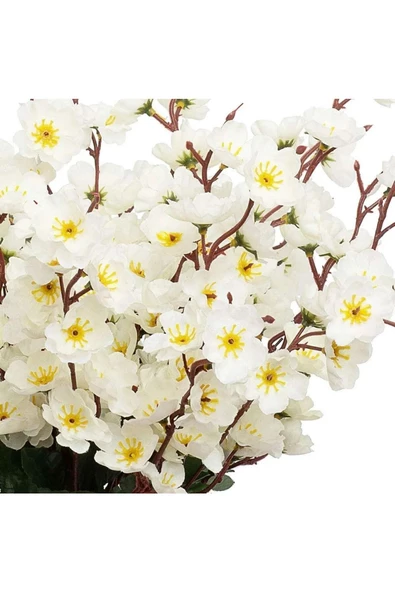 TEMALİFE DEKORATİF Yapay Çiçek Bahardalı Japon Kiraz Çiçeği 9 DALLI 40 cm Beyaz 3 Demet - 2