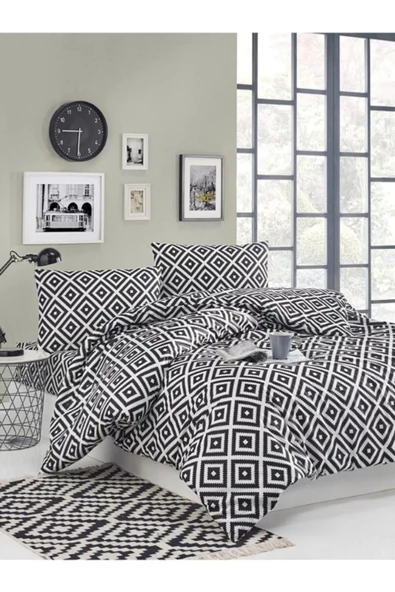 Sheri Home Çift Kişilik Çarşaflı Nevresim Takımı 200x220cm Blackwhitecs1453 Özel Seri