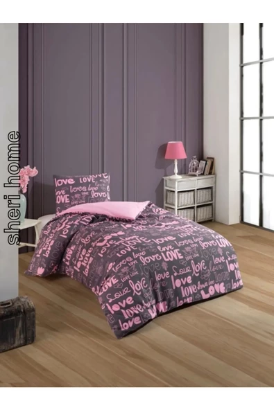 Sheri Home Tekstil Pinklove Tek Kişilik Cift Taraflı Nevresim Seti (ÇARŞAFSİZ) Yeni?loveçift889488