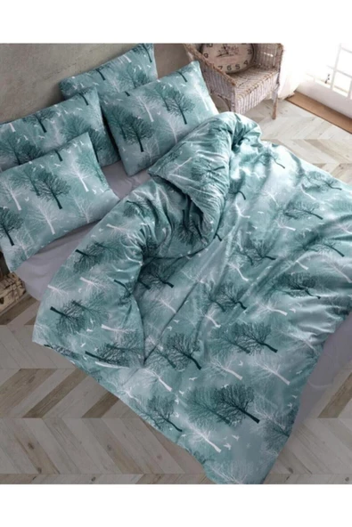 Sheri Home Tekstil Cotton Gri Ağaç Çift Kişilik Nevresim Seti Takımı