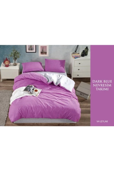 Sheri Home Tekstil Cotton Dark Blue Çift Kişilik Nevresim Takımları V4 Leylak