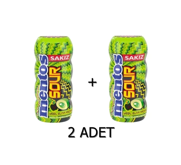 Mentos Sour Yeşil Elma Aromalı Şekersiz-Tatlandırıcılı Ekşi Draje Sakız 30g (2 ADET)