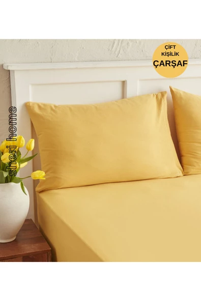 Sheri Home Tekstil Çift Kişilik Lastiksiz Çarşaf Ve 2 Adet Yastık Kılıfı SARIÇARSAFSETİ