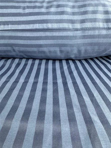 Çizgili Saten Indigo Mavi  2 Adet 50x70 Yastık Kılıfı - 2