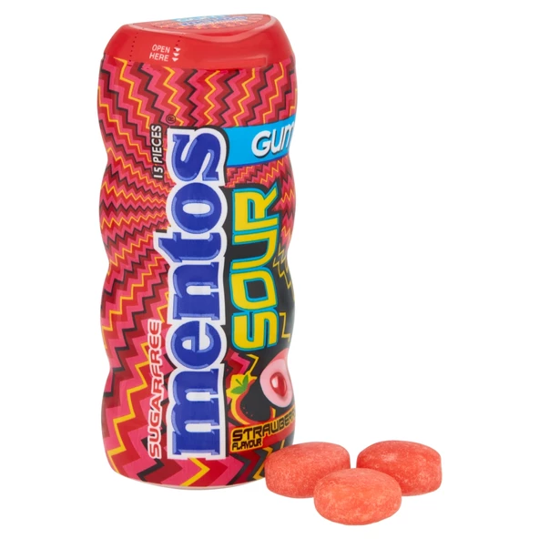 Mentos Sour Çilek Aromalı Şekersiz-Tatlandırıcılı Ekşi Draje Sakız 30g (2 ADET) - 2