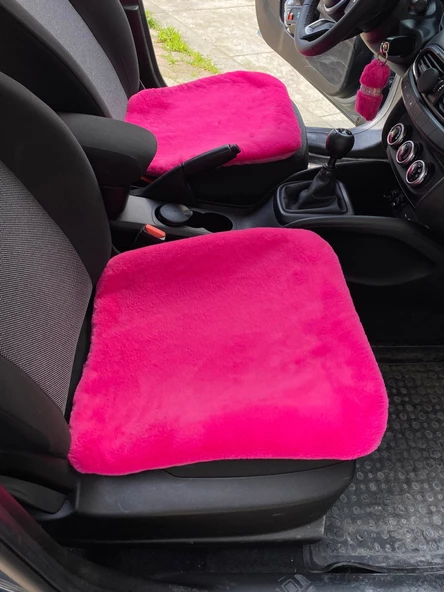 Yumuşak Tüylü Peluş Serme Oto Koltuk Koruyucu Minder Koltuk Kılıfı Ön Arka Fuşya Pembe - 2