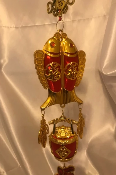 Feng Shui Ejderha Yılı Abajur Budha Buda Sokak Süsü Çin Feneri Japon Feneri Tak Koruyucu Çift Balık - Resim 9