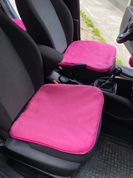 Yumuşak Tüylü Peluş Serme Oto Koltuk Koruyucu Minder Koltuk Kılıfı Ön Arka Fuşya Pembe - 4