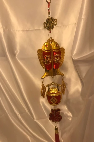 Feng Shui Ejderha Yılı Abajur Budha Buda Sokak Süsü Çin Feneri Japon Feneri Tak Koruyucu Çift Balık - Resim 5