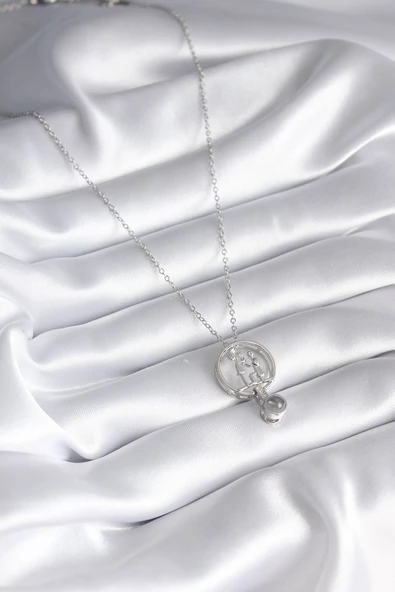 316L Çelik Gümüş İnsan Figür Model '100 Dilde Seni Seviyorum' Projeksiyon Kadın Kolye - TJ-BKO8291 - Resim 2