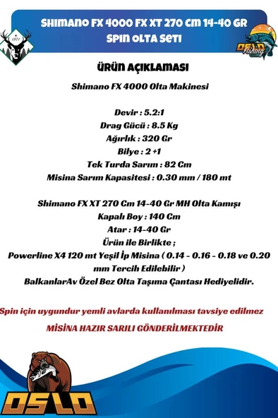 Shimano FX 4000 FX XT 270 Cm 14-40 Gr Spin Olta Seti - Resim 2