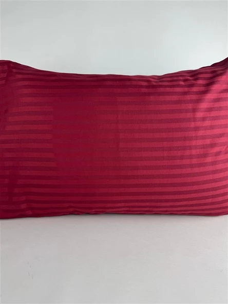 Çizgili Saten Bordo  2 Adet 50x70 Yastık Kılıfı - 3