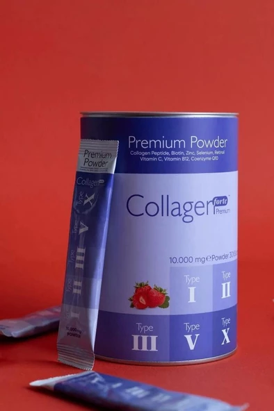 Powder Collagen 300g, 5 Tip Toz Kolajen 10.000mg X 30 Şase & Multivitamin Çilek Aromalı - 2