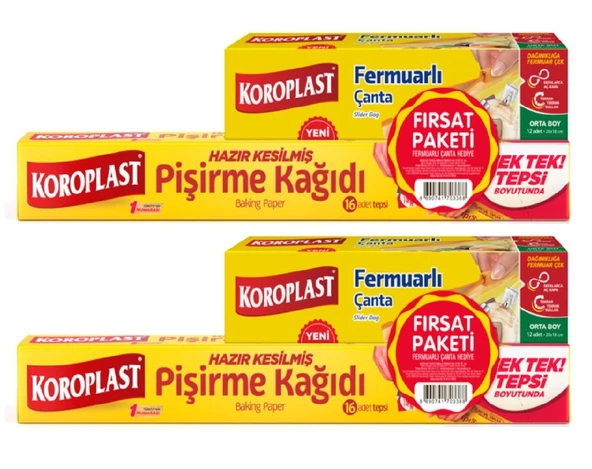Koroplast Pişirme Kağıdı 16 Lı Fermuarlı Çanta Orta Boy 12 Li x 2 Set