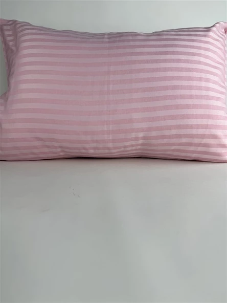 Çizgili Saten Pudra 2 Adet 50x70 Yastık Kılıfı - 3