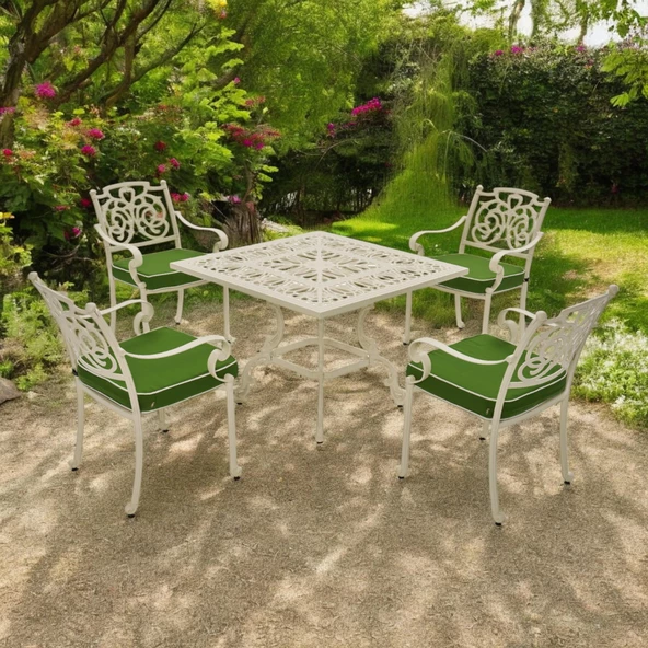 Aden Kare 4 Kişilik Bahçe Masa Sandalye Takımı | Metal Döküm | Rehome - 2