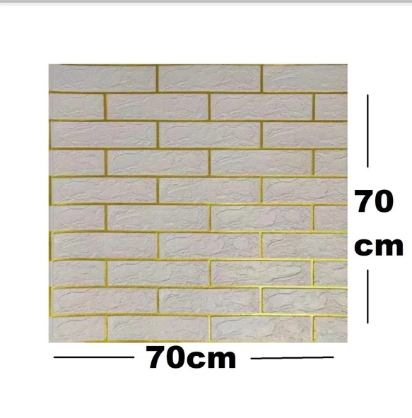 Renkli Duvarlar 70x70cm 1 Adet Kendinden Yapışkanlı Gold Çizgili Altın Beyaz Tuğla Desen Duvar Kağıdı Paneli NW176 - 2