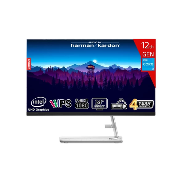 Ideacentre Aıo 3 24IAP7 Intel Core I5-12450H 32GB 512GB SSD Intel UHD Graphics 23.8 Fhd IPS Freedos F0GH01GDTR-32512 Klavye+Mouse Beyaz All In One Bilgisayar